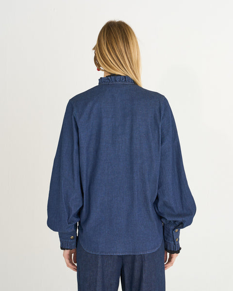 CAMICIA MINI RUFFLE OVER CHAMBRAY