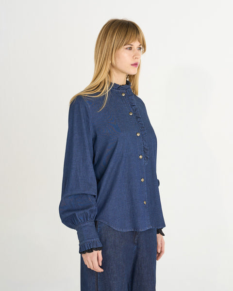 CAMICIA MINI RUFFLE OVER CHAMBRAY