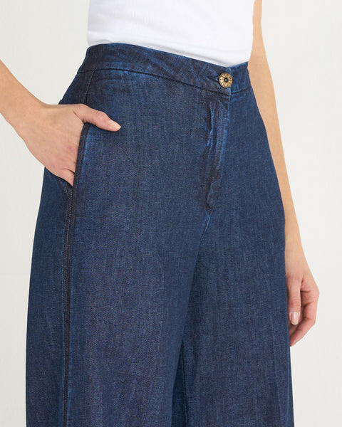 JEANS FLAIRE SMOCKING DENIM CACHEMIRE